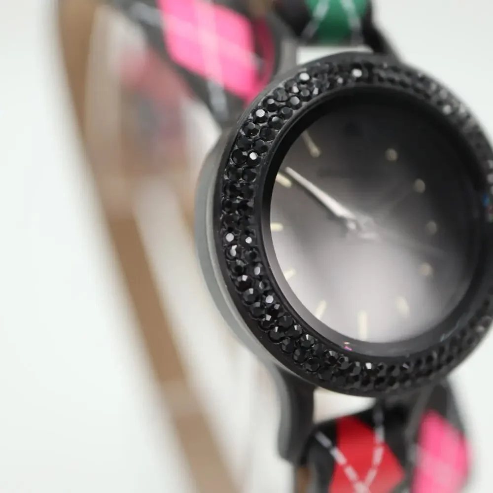 Origami Owl Womens Watch 26mm Black Dial Argyle Double Wrap Strap w New Battery